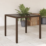 Garden Table with Glass Top Brown 90x90x75 cm Poly Rattan 365528