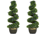 Set of 2 Decorative Artificial, Boxwood Spiral Topiary Tree with Lavender and Pot, Fake T3398P328353