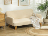 Velvet Feel Fabric 2 Seater Sofa, Small Sofa Loveseat with 21cm Thick Padding and Wood Legs, Cream T3398P344824