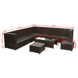 8 Piece Garden Lounge Set with Cushions Poly Rattan Brown 42992