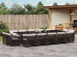 15 Piece Garden Dining Set with Cushions Brown Poly Rattan 3210873
