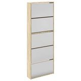 Shoe Cabinet 5-Layer Mirror Oak 63x17x169.5 cm 273937
