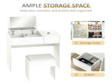 Makeup Desk with Drawer, Vanity Table Set with Flip-up Mirror and Cushioned Stool, White T3398P342982
