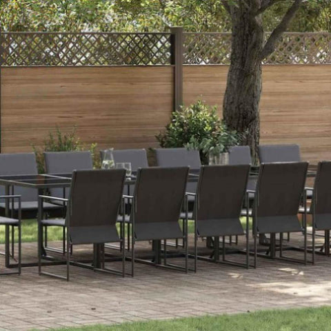 Garden Dining Set 17 pcs Black Steel 3335872