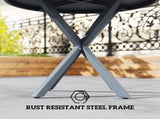 Garden Table, 85cm Round Outdoor Dining Table with Steel Frame, Wood Effect Top, for Balcony, Deck, T3398P377589