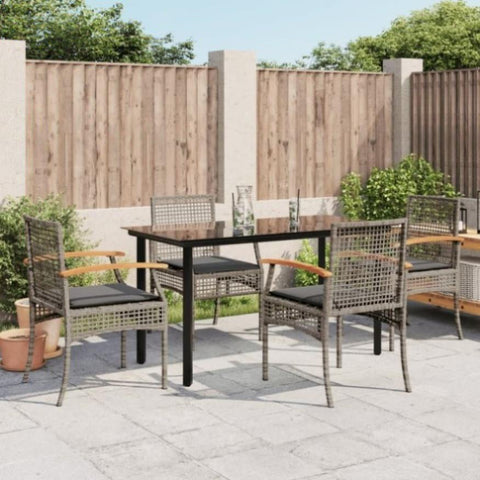 ZNTS 5 Piece Garden Dining Set with Cushions Grey Poly Rattan 3213619