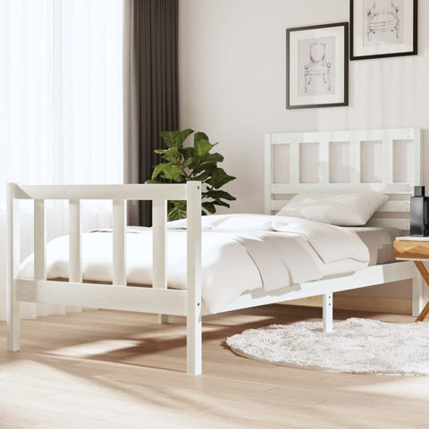 ZNTS Bed Frame White 90x190 cm Single Solid Wood 3101119