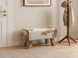 Bench 60 x 30 x 45 cm Real Leather Brown and White 42042107