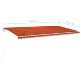 ZNTS Manual Retractable Awning with LED 6x3.5 m Orange and Brown 3070085