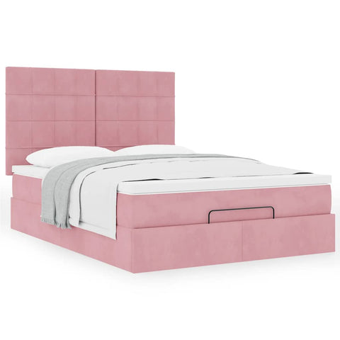 ZNTS Ottoman Bed with Mattresses Pink 140x200cm Velvet 3313480