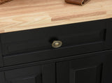 Rolling Kitchen Island Storage Trolley with Rubber Wood Top & Drawers for Dining Room, Black T3398P329903