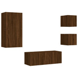 5 Piece TV Wall Units with LED Brown Oak Engineered Wood 3216831