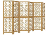 Room Divider 6 Panels Brown Solid Wood Paulownia 358874