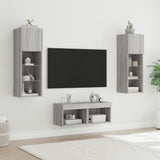 4 Piece TV Wall Cabinets with LED Lights Grey Sonoma 3216581