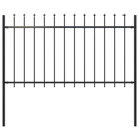 Garden Fence with Spear Top Steel 181x100 cm Black 144925