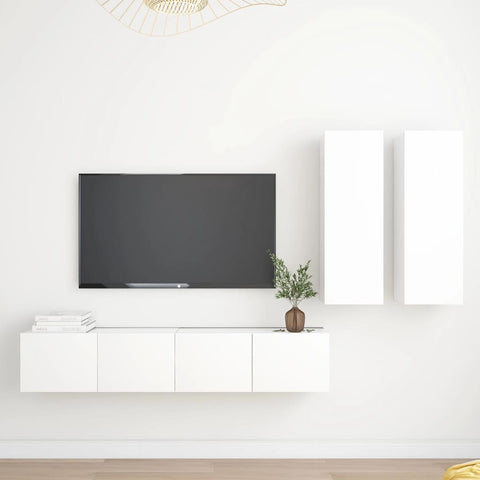 4 Piece TV Cabinet Set White Engineered Wood 3078686