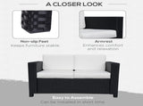 Rattan Sofa, 2 Seater Garden Furniture with Soft Padded Cushion and Armrests, Wicker Garden Loveseat T3398P315905