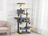 202cm Large Cat Tree with 6 Scratching Posts, 2 Hammocks, 2 Condos, 2 Perches, Pompoms, for Indoor T3398P425288