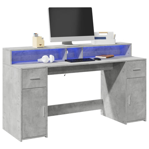Desk with LED Lights Concrete Grey 160x55x91 cm Engineered Wood 3309432
