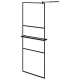 Walk-in Shower Wall with Shelf Black 80x195 cm ESG Glass&Aluminium 3185447