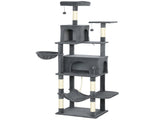 202cm Large Cat Tree with 6 Scratching Posts, 2 Hammocks, 2 Condos, 2 Perches, Pompoms, for Indoor T3398P425288