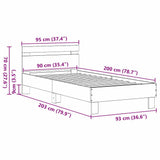 Bed Frame Black Oak 203 x 95 x 70 cm Engineered Wood 874114