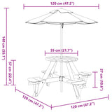 Picnic Table for 4 Kids with Umbrella Round Solid Wood Fir 3281623