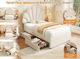 3ft Single Upholstered Bed with Adjustable Chic Petal Headboard, Soft Velvet Bed Frame with 2 N652P296621W