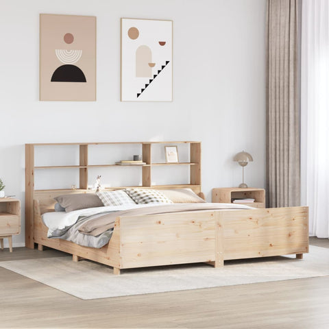 ZNTS Bookcase Bed without Mattress 200x200 cm Solid Wood 3323794