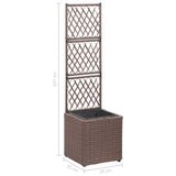 Trellis Raised Bed with 1 Pot 30x30x107 cm Poly Rattan Brown 46936