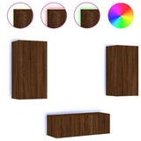4 Piece TV Wall Units with LED Brown Oak Engineered Wood 3216824