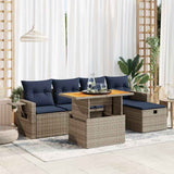6 Piece Garden Sofa Set with Cushions Grey Poly Rattan Acacia 3328027