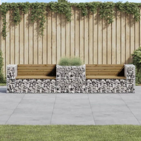 Garden Bench with Gabion Basket Impregnated Wood Pine 3196247