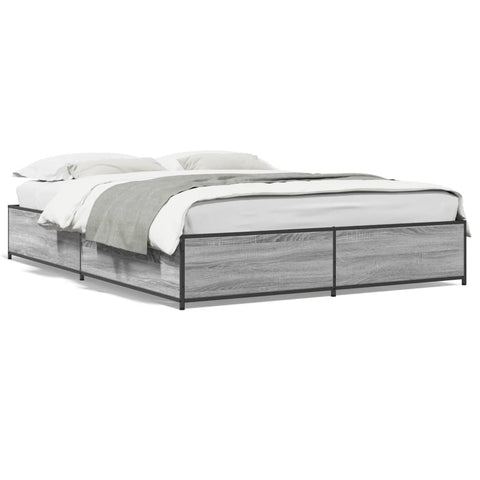 ZNTS Bed Frame Grey Sonoma 140x200 cm Engineered Wood and Metal 3279845