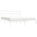 Bed Frame White Powder-Coated Steel 193 cm x 203 cm Industrial 352633