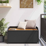Storage Bench Black 100x50x52 cm Poly Rattan and Acacia Wood 365949