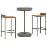 3 Piece Garden Bar Set Grey Poly Rattan&Solid Wood Acacia 3187715