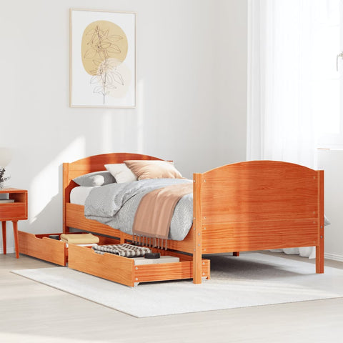ZNTS Bed Frame without Mattress Wax Brown 75x190 cm Small Single Solid Wood Pine 3301814