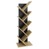 ZNTS FMD Standing Geometric Bookshelf Oak and Black 436997