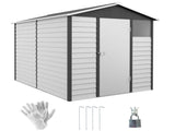 9x 6FT Metal Outdoor Garden Shed, Galvanised Tool Storage Shed w/ Sloped Roof, Lockable Door for T3398P325110