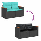 6 Piece Garden Sofa Set with Cushions Black Poly Rattan Acacia 3328107