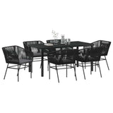 Garden Dining Set with Cushion 7 pcs Black Powder-Coated Steel 3380922