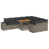 10 Piece Garden Sofa Set with Cushions Grey Poly Rattan Acacia 3327420