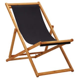 ZNTS Folding Beach Chair Eucalyptus Wood and Fabric Black 310316