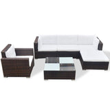 6 Piece Garden Lounge Set with Cushions Poly Rattan Brown 42742