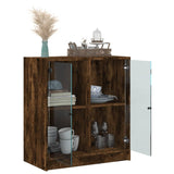 Side Cabinet with Glass Doors Smoked Oak 68x37x75.5 cm 836424