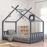 Kids Bed Frame Grey Solid Pine Wood 70x140 cm 283370