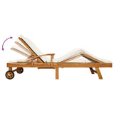 Sun Lounger Folding 1-person Brown and Cream Solid Teak Wood 42032670