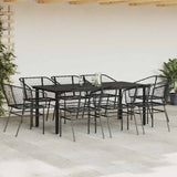 9 Piece Garden Dining Set Black Poly Rattan Glass 3334589