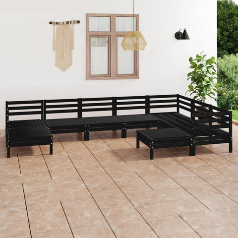 ZNTS 9 Piece Garden Lounge Set Solid Wood Pine Black 3083028